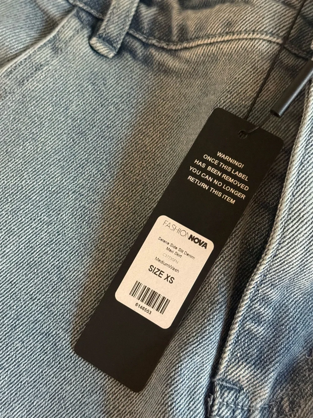 Fashion Nova Light Blue Denim Maxi Skirt with Side Slit